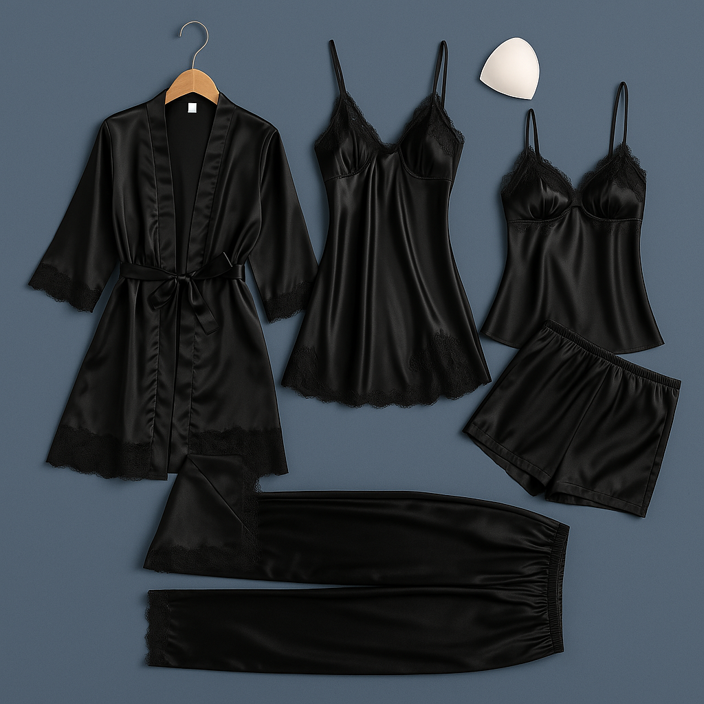 Pijamale Damă 5 Piese din Satin